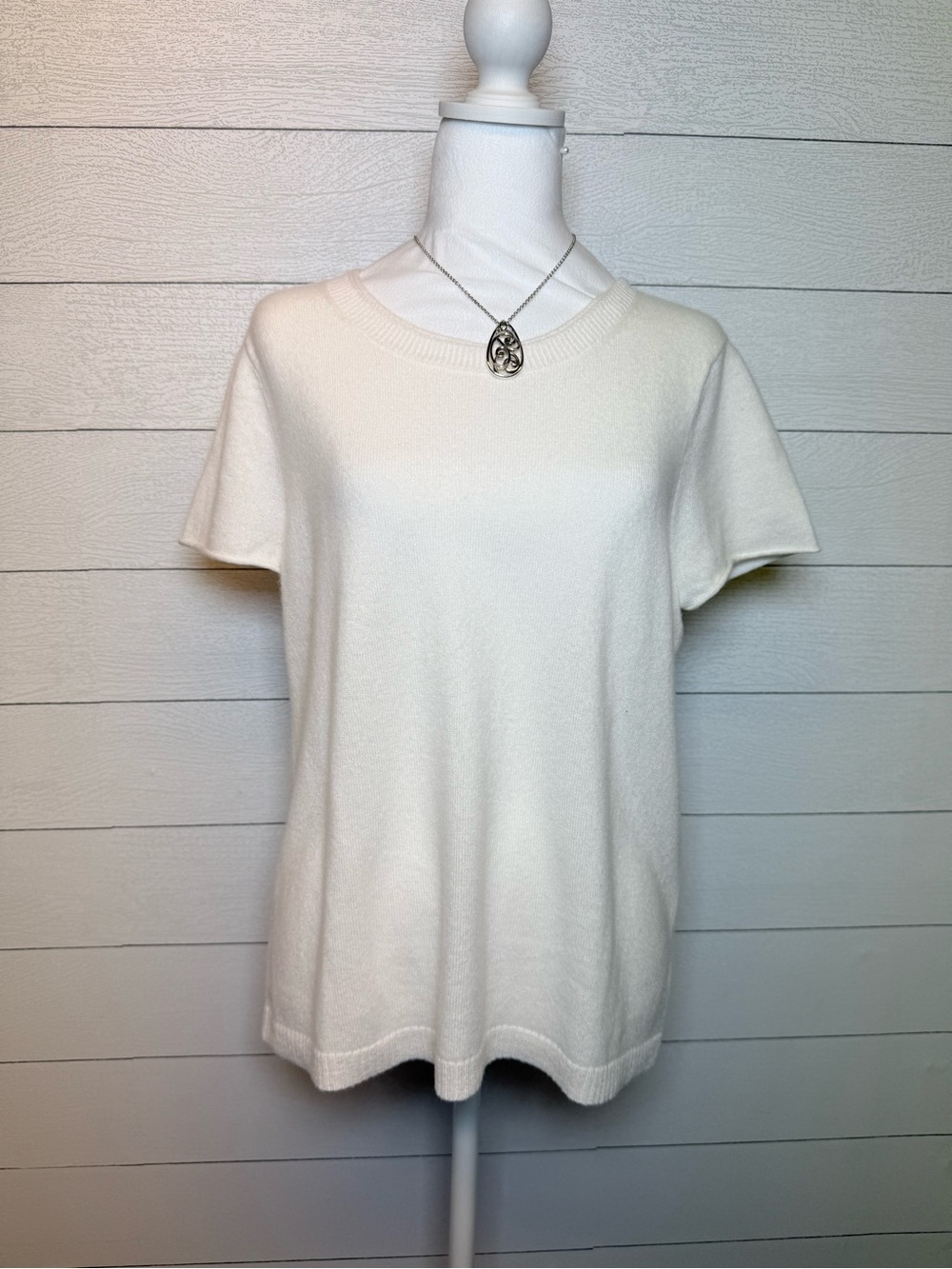 J. Crew Cream Short-Sleeve Cashmere Knit Top Size Large